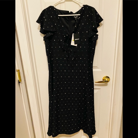 DKNY STARRY RUCHED TIE-FRONT DRESS NWT NEW SZ 14 - Picture 2 of 3